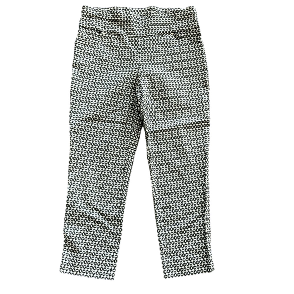 SzM Jules & Leopold Flat front stretchy pull on pants blk/wht geometric VVGUC